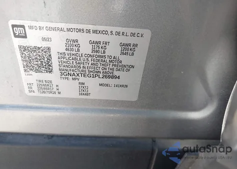 2023 Chevrolet Equinox Awd 2Fl z USA, uszkodzony, nr VIN 3GNAXTEG1PL269894